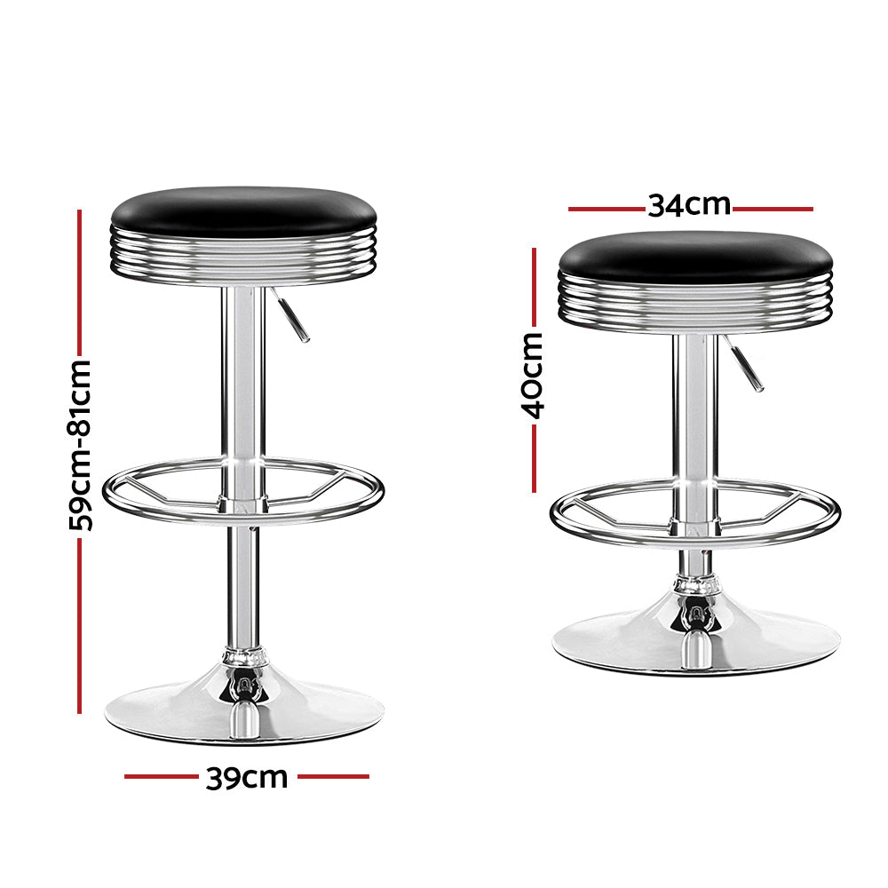 Set of 2 Backless PU Leather Bar Stools - Black and Chrome by Artiss