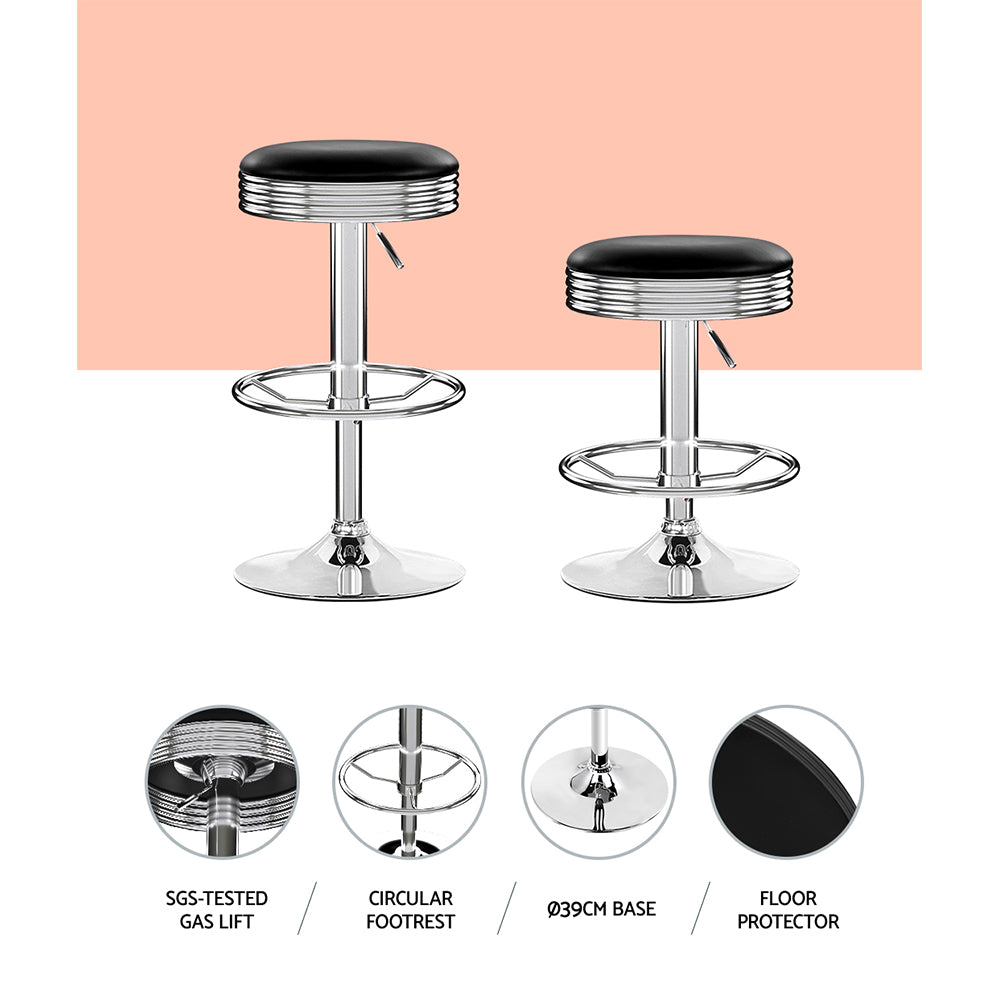 Set of 2 Backless PU Leather Bar Stools - Black and Chrome by Artiss