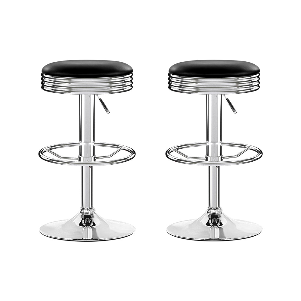 Set of 2 Backless PU Leather Bar Stools - Black and Chrome by Artiss