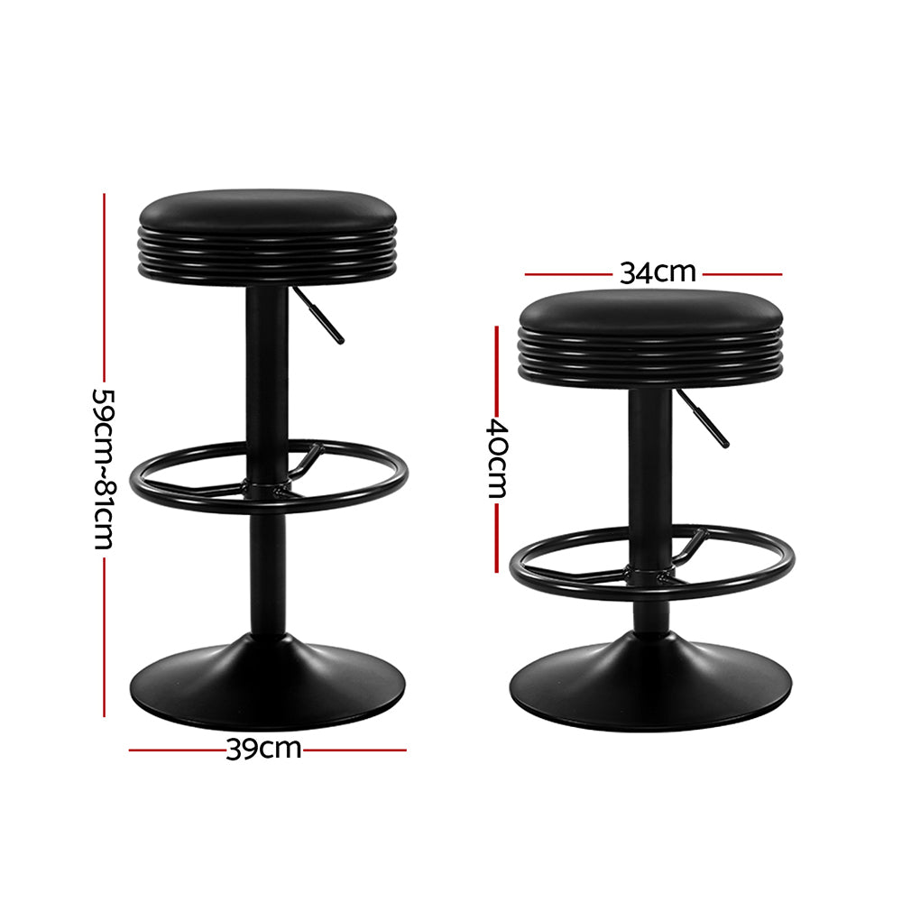 2x Bar Stools Leather Padded Gas Lift Black By Artiss