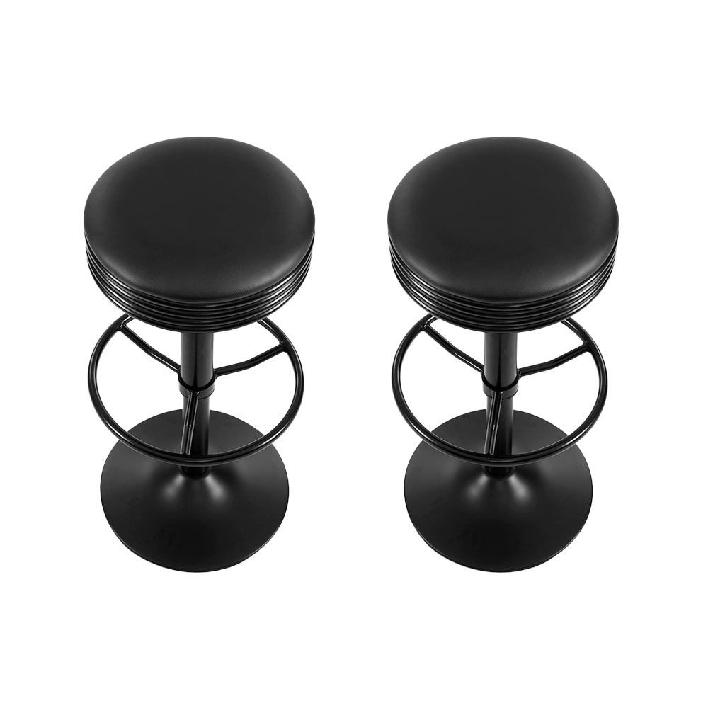 2x Bar Stools Leather Padded Gas Lift Black By Artiss