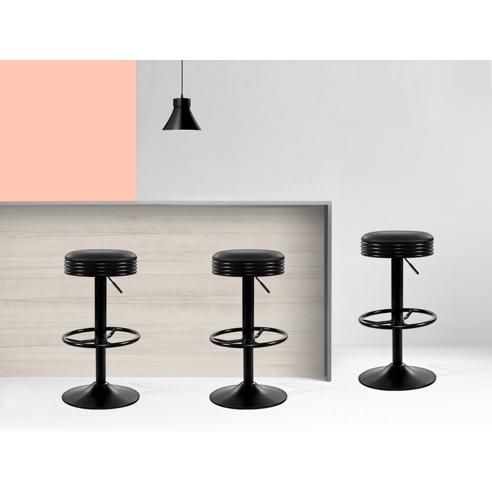 2x Bar Stools Leather Padded Gas Lift Black By Artiss