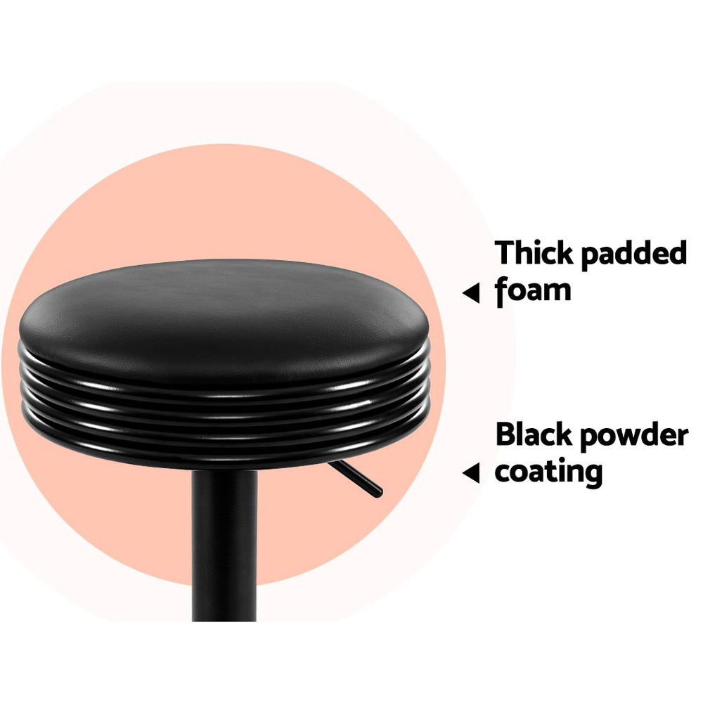 2x Bar Stools Leather Padded Gas Lift Black By Artiss
