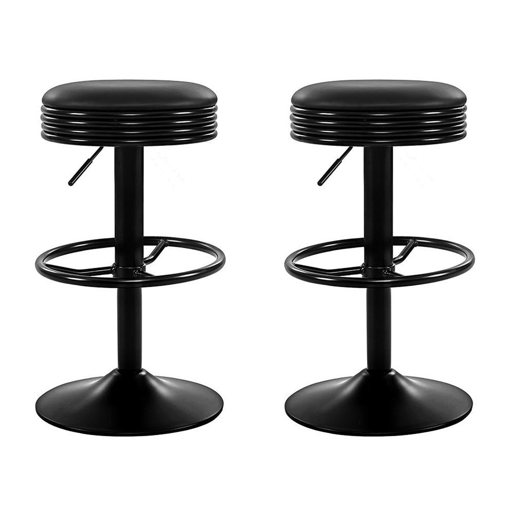 2x Bar Stools Leather Padded Gas Lift Black By Artiss