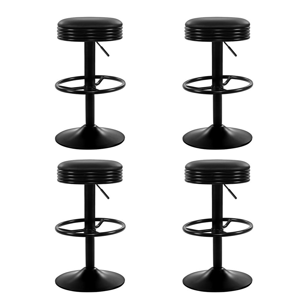 4x Bar Stools Leather Padded Gas Lift Black by Artiss