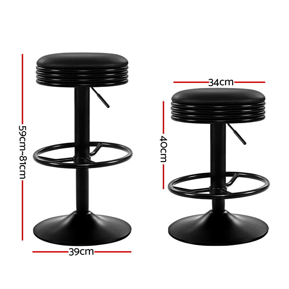 4x Bar Stools Leather Padded Gas Lift Black by Artiss