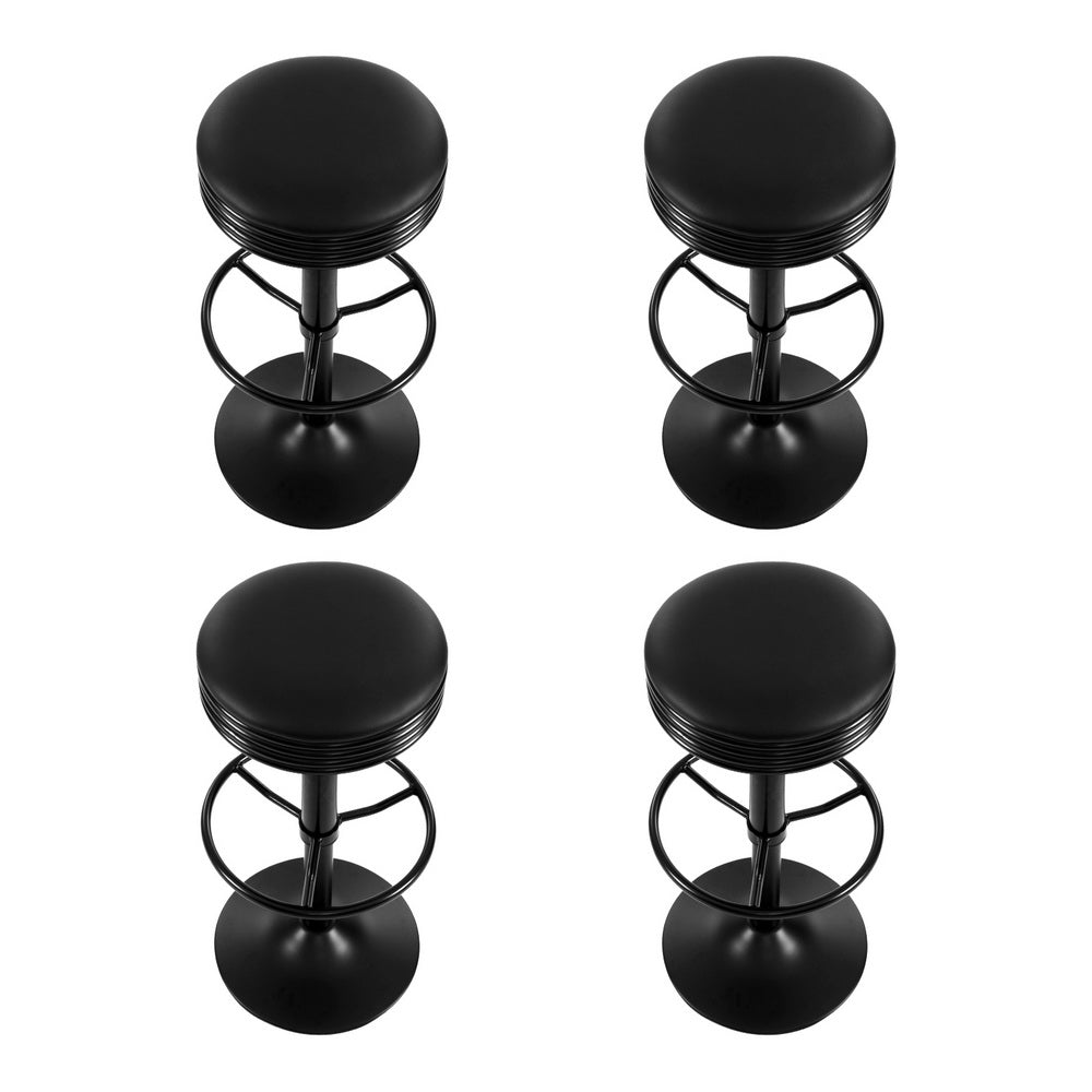 4x Bar Stools Leather Padded Gas Lift Black by Artiss