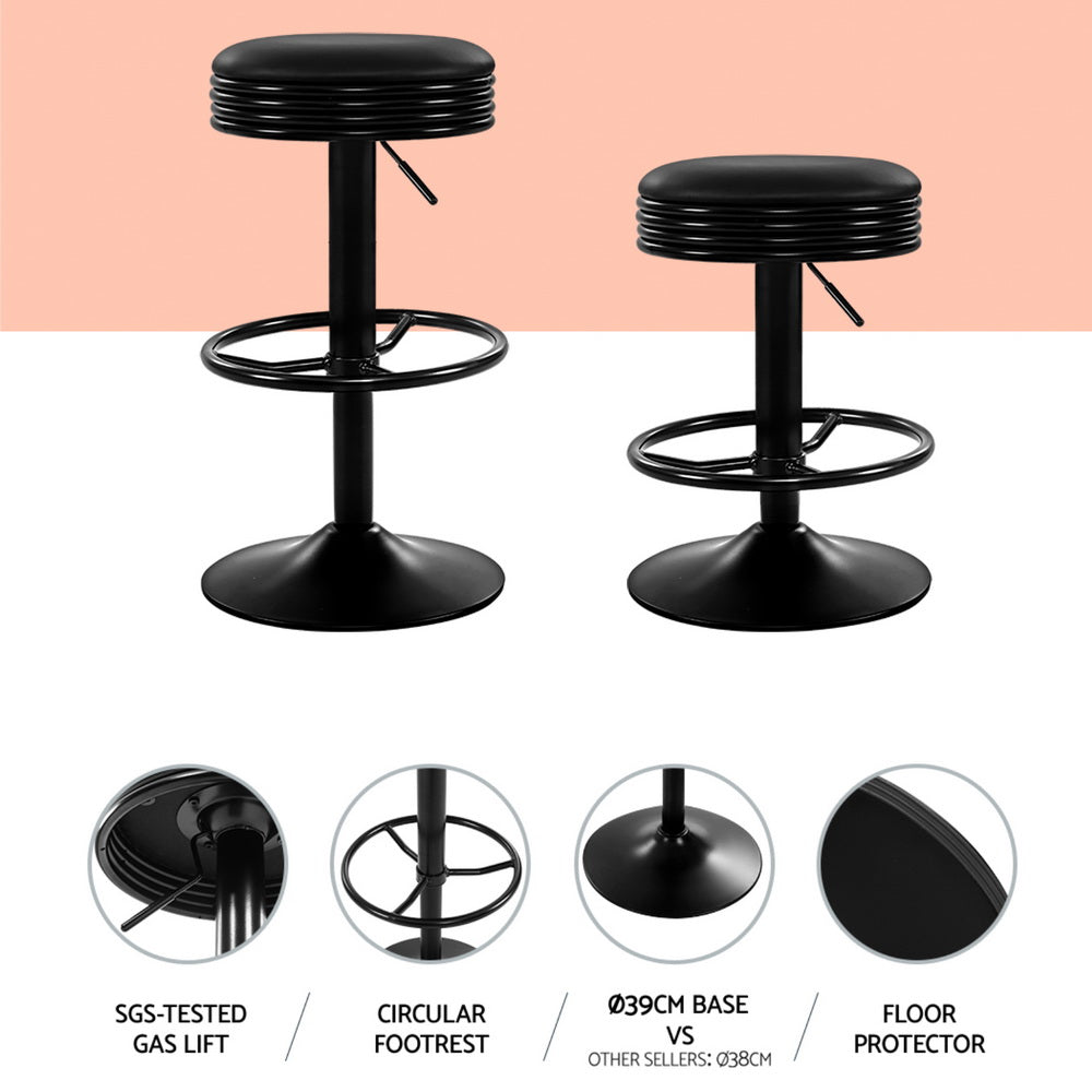 4x Bar Stools Leather Padded Gas Lift Black by Artiss
