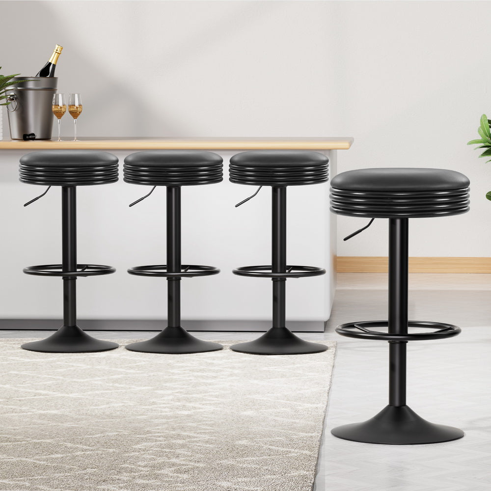 4x Bar Stools Leather Padded Gas Lift Black by Artiss