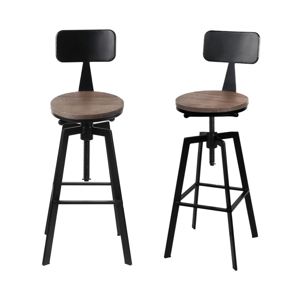 4x Bar Stools Kitchen Dining Chairs Adjustable Wood Stool w/Backrest by Artiss