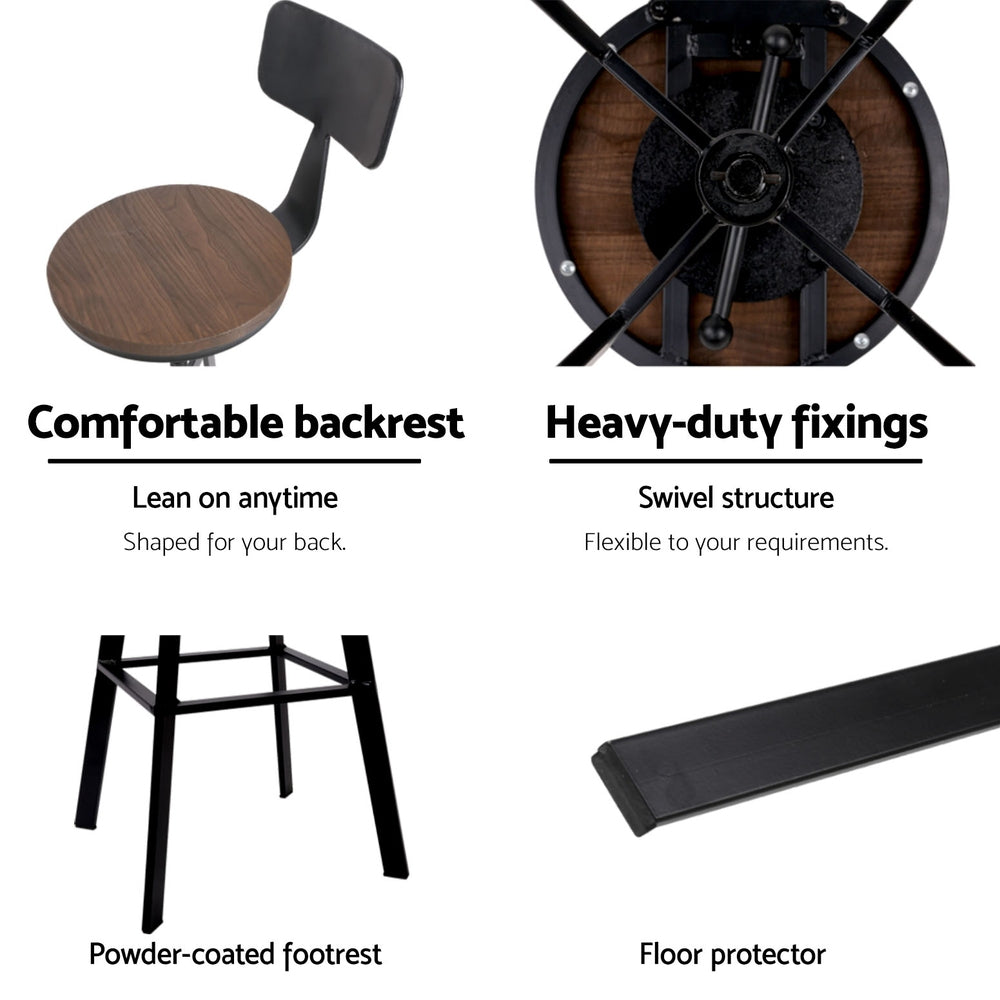 4x Bar Stools Kitchen Dining Chairs Adjustable Wood Stool w/Backrest by Artiss