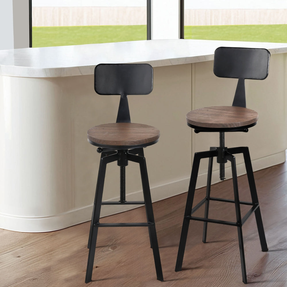 4x Bar Stools Kitchen Dining Chairs Adjustable Wood Stool w/Backrest by Artiss