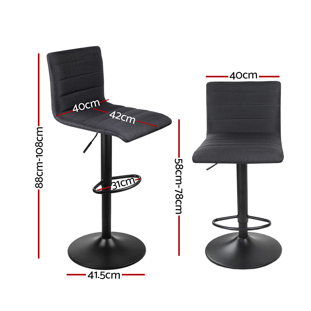2x Bar Stools Gas Lift Linen Fabric Black By Artiss