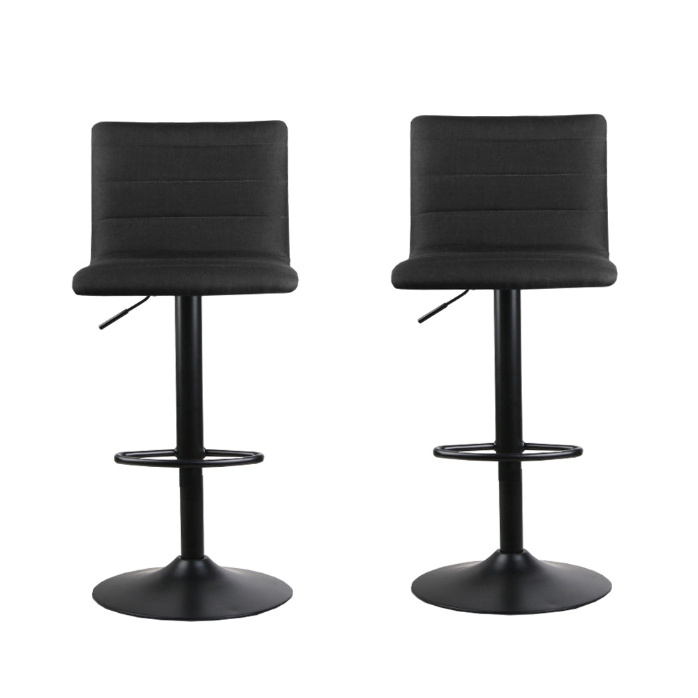2x Bar Stools Gas Lift Linen Fabric Black By Artiss