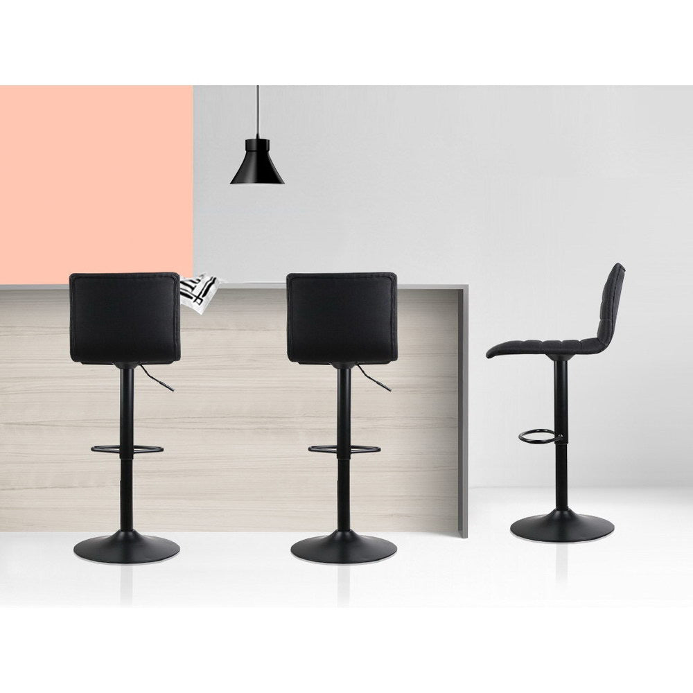 2x Bar Stools Gas Lift Linen Fabric Black By Artiss