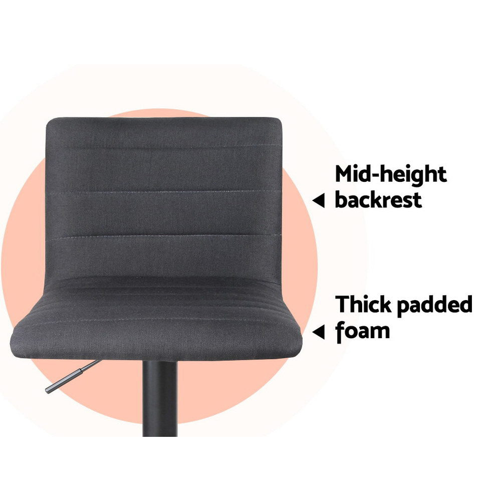 2x Bar Stools Gas Lift Linen Fabric Black By Artiss