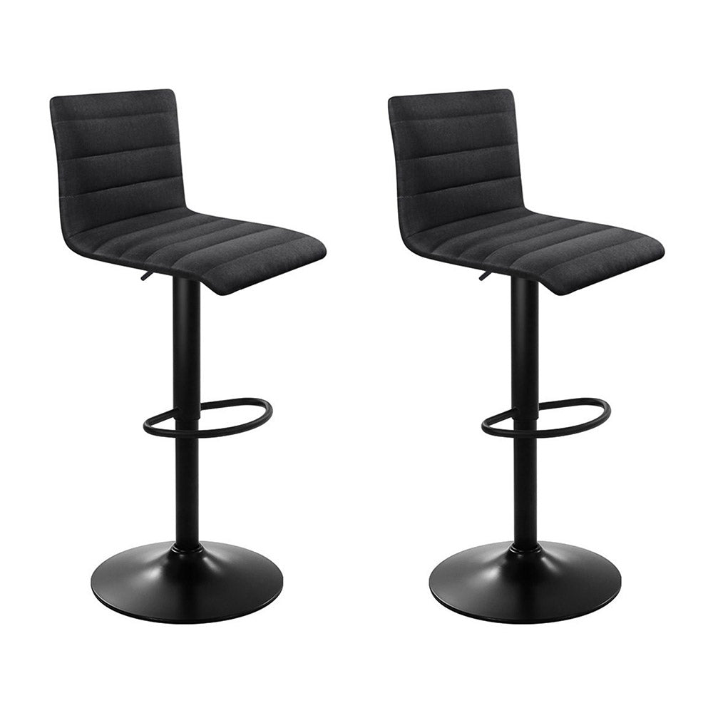 2x Bar Stools Gas Lift Linen Fabric Black By Artiss