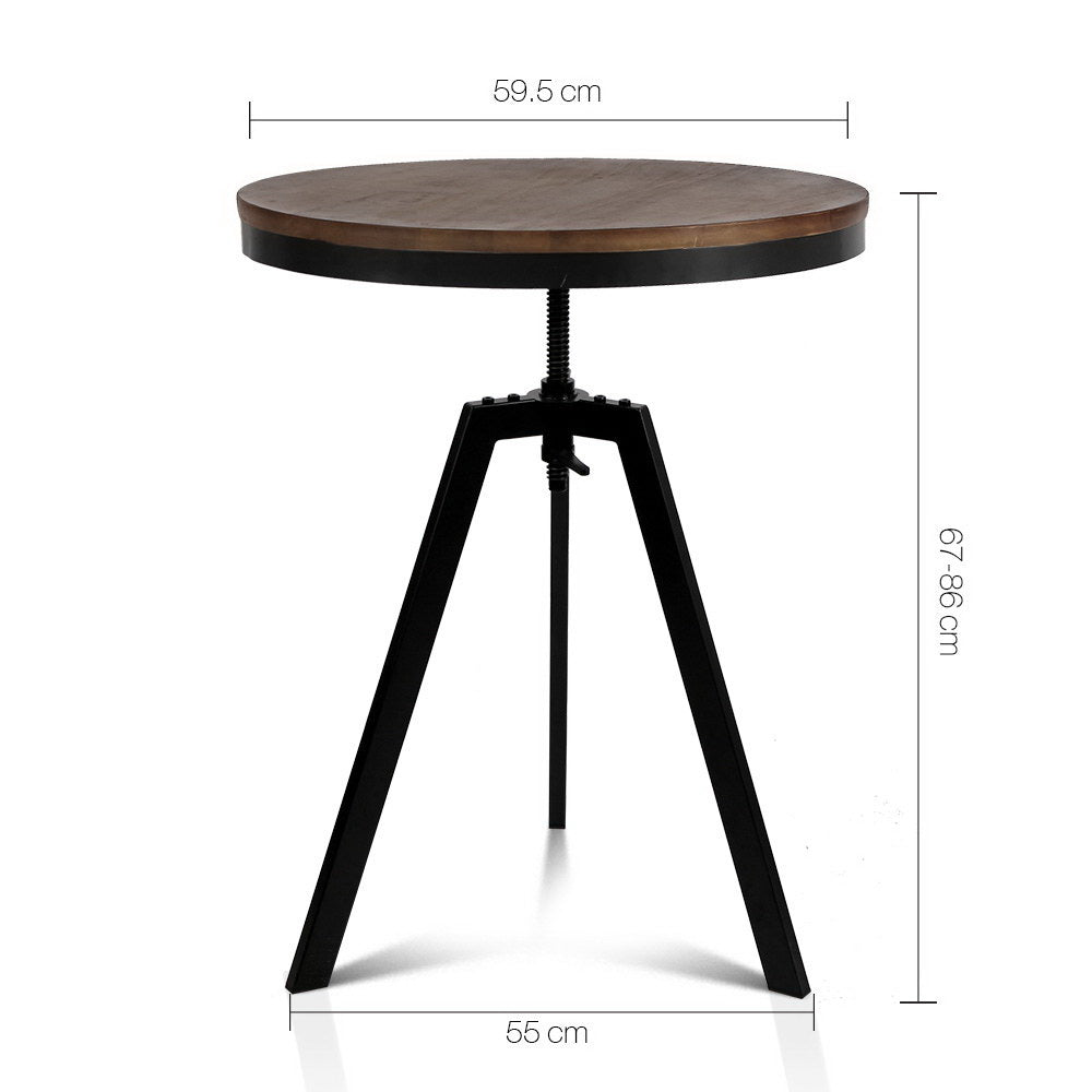 Bar Table 67-86CM Height Round Brown By Artiss
