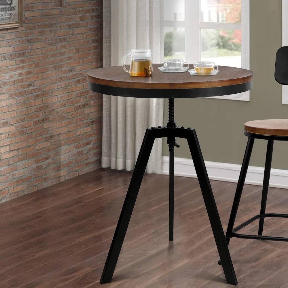 Bar Table 67-86CM Height Round Brown By Artiss