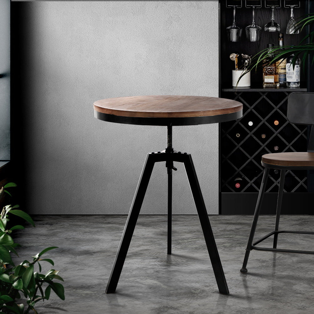 Bar Table 67-86CM Height Round Brown By Artiss