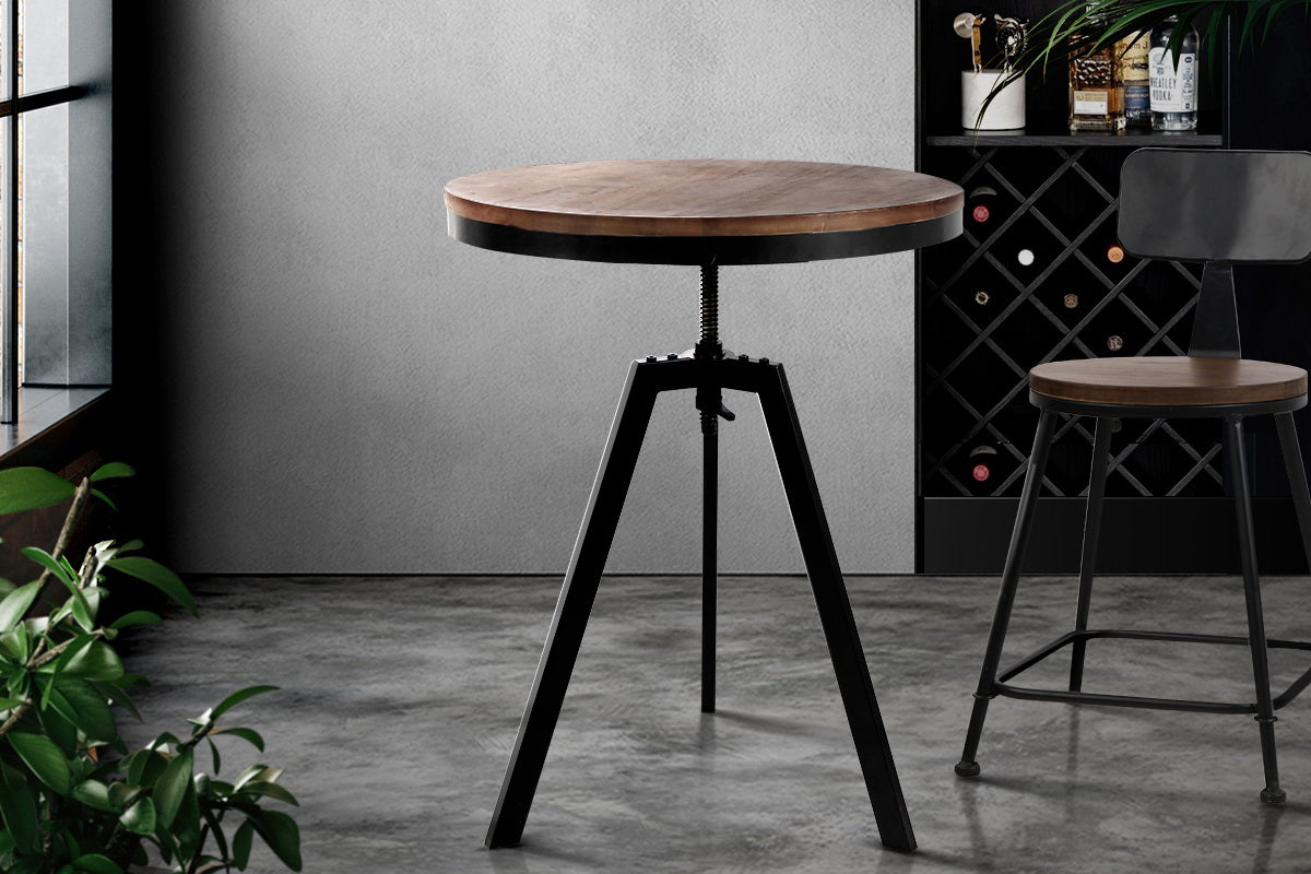 Bar Table 67-86CM Height Round Brown By Artiss