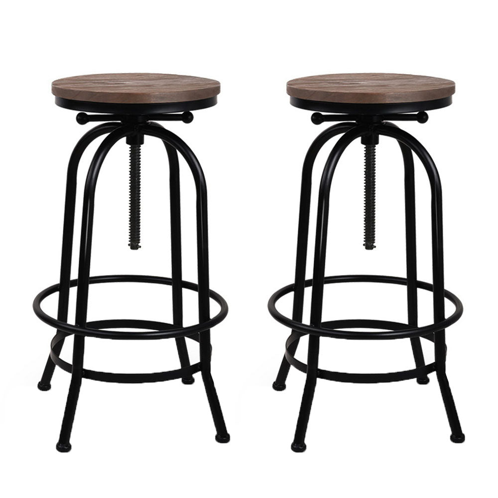 2x Bar Stools Adjustable Wood Chairs By Artiss