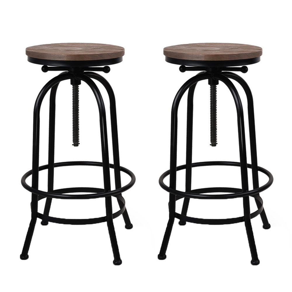 2x Bar Stools Adjustable Wood Chairs By Artiss