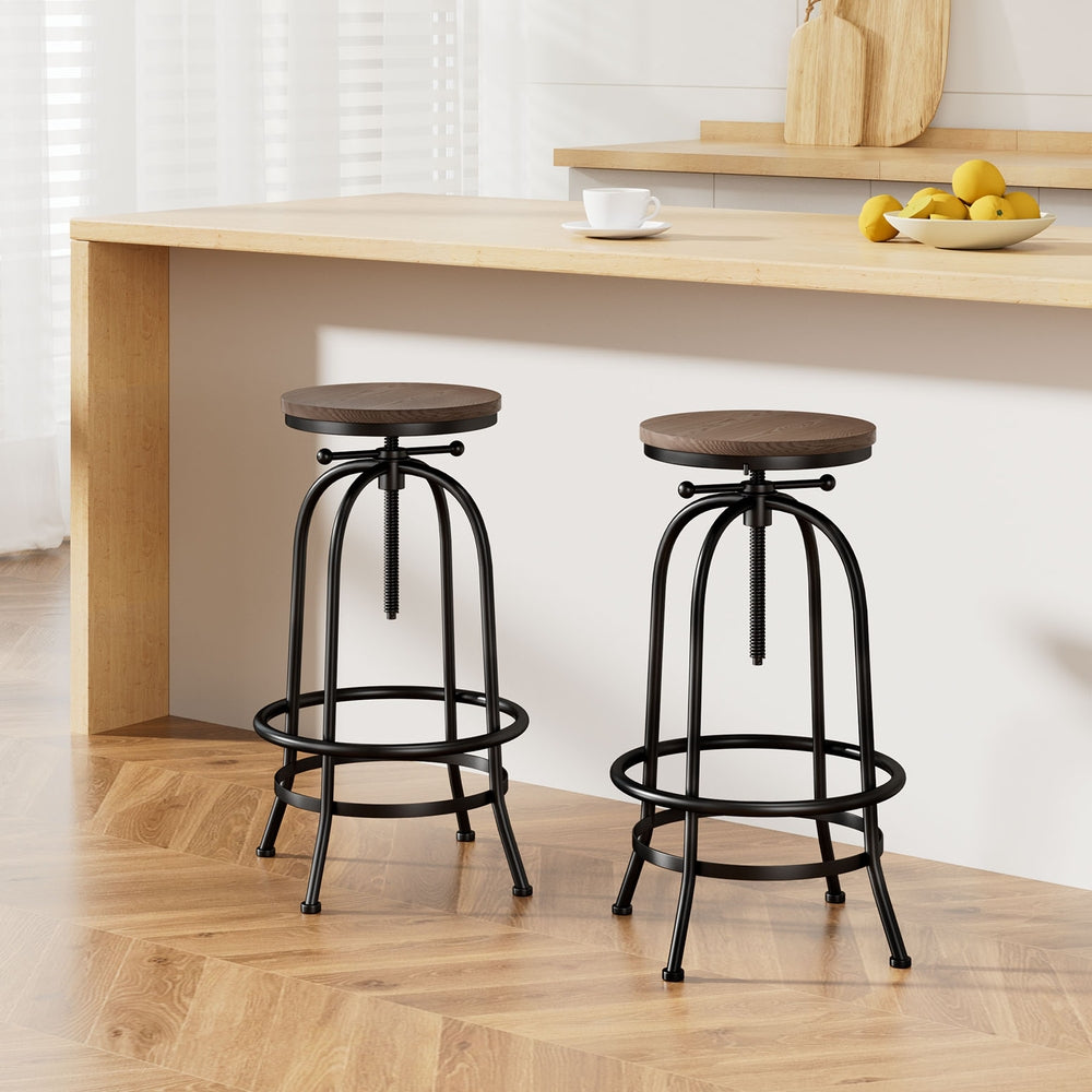 2x Bar Stools Adjustable Wood Chairs By Artiss