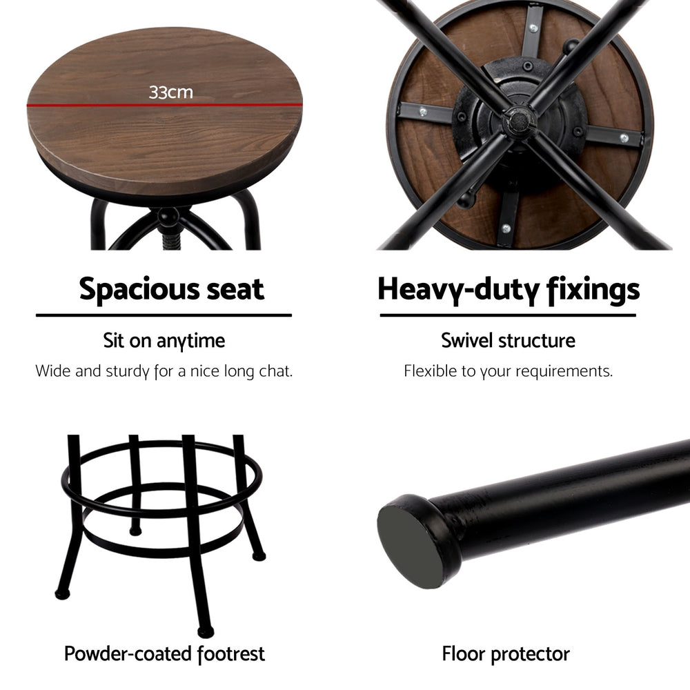 4x Bar Stools Kitchen Dining Chairs Adjustable Wooden Vintage Stool by Artiss