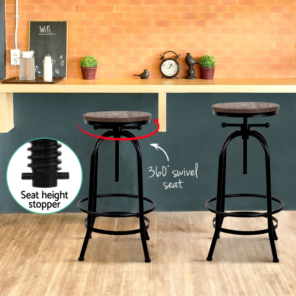 4x Bar Stools Kitchen Dining Chairs Adjustable Wooden Vintage Stool by Artiss