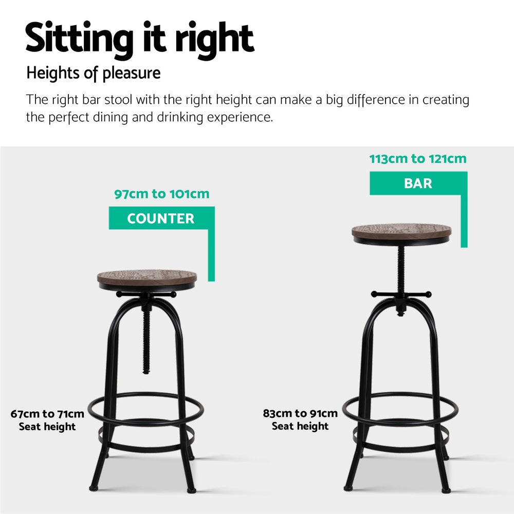 4x Bar Stools Kitchen Dining Chairs Adjustable Wooden Vintage Stool by Artiss