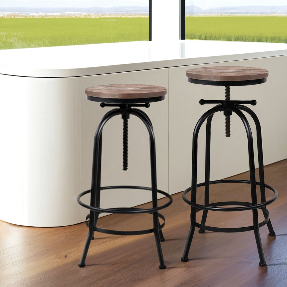 4x Bar Stools Kitchen Dining Chairs Adjustable Wooden Vintage Stool by Artiss