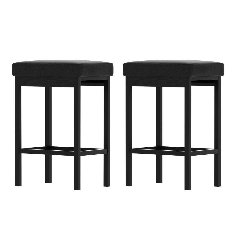 2x Metal Bar Stools PU Seat Dining Counter Chairs by Artiss