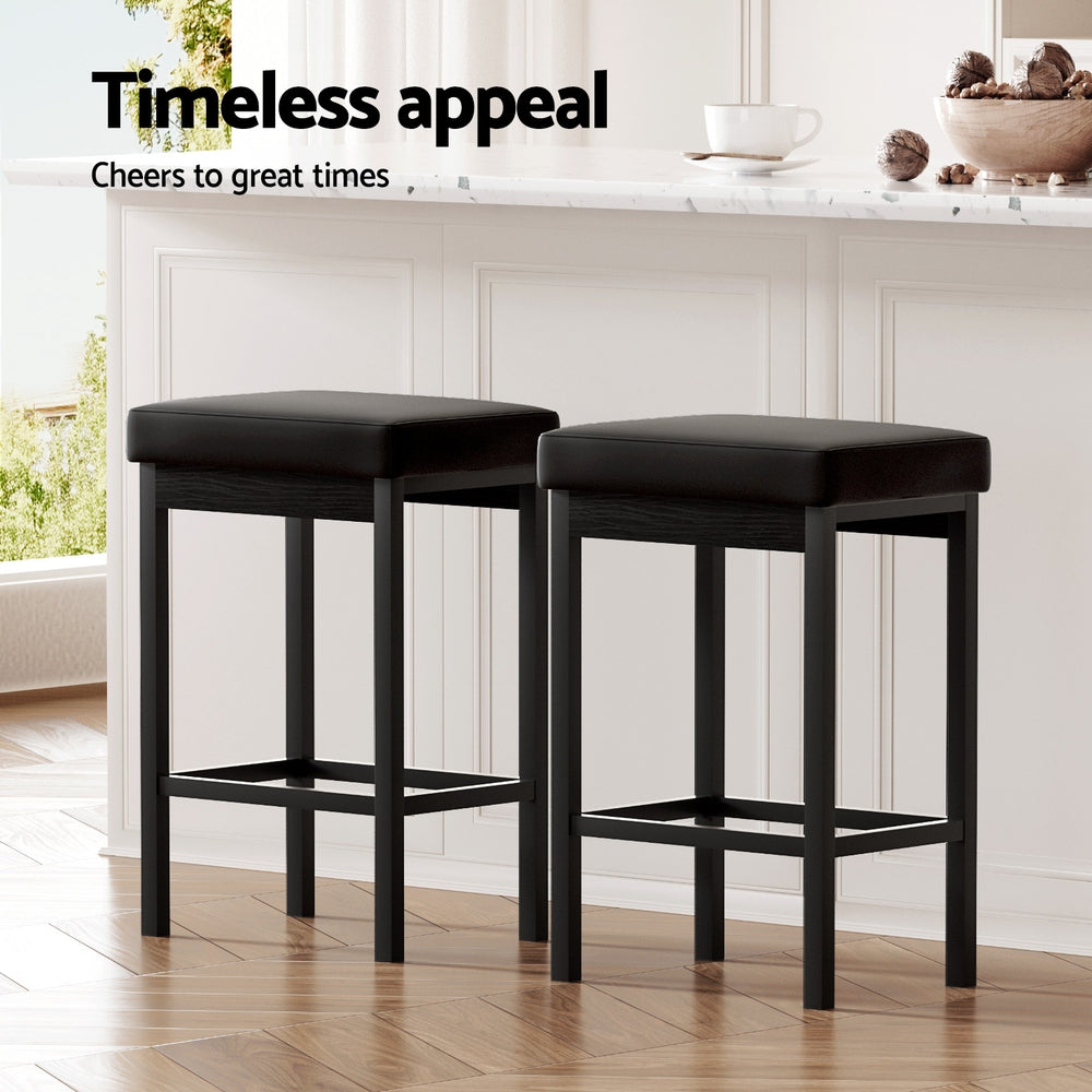 2x Metal Bar Stools PU Seat Dining Counter Chairs by Artiss