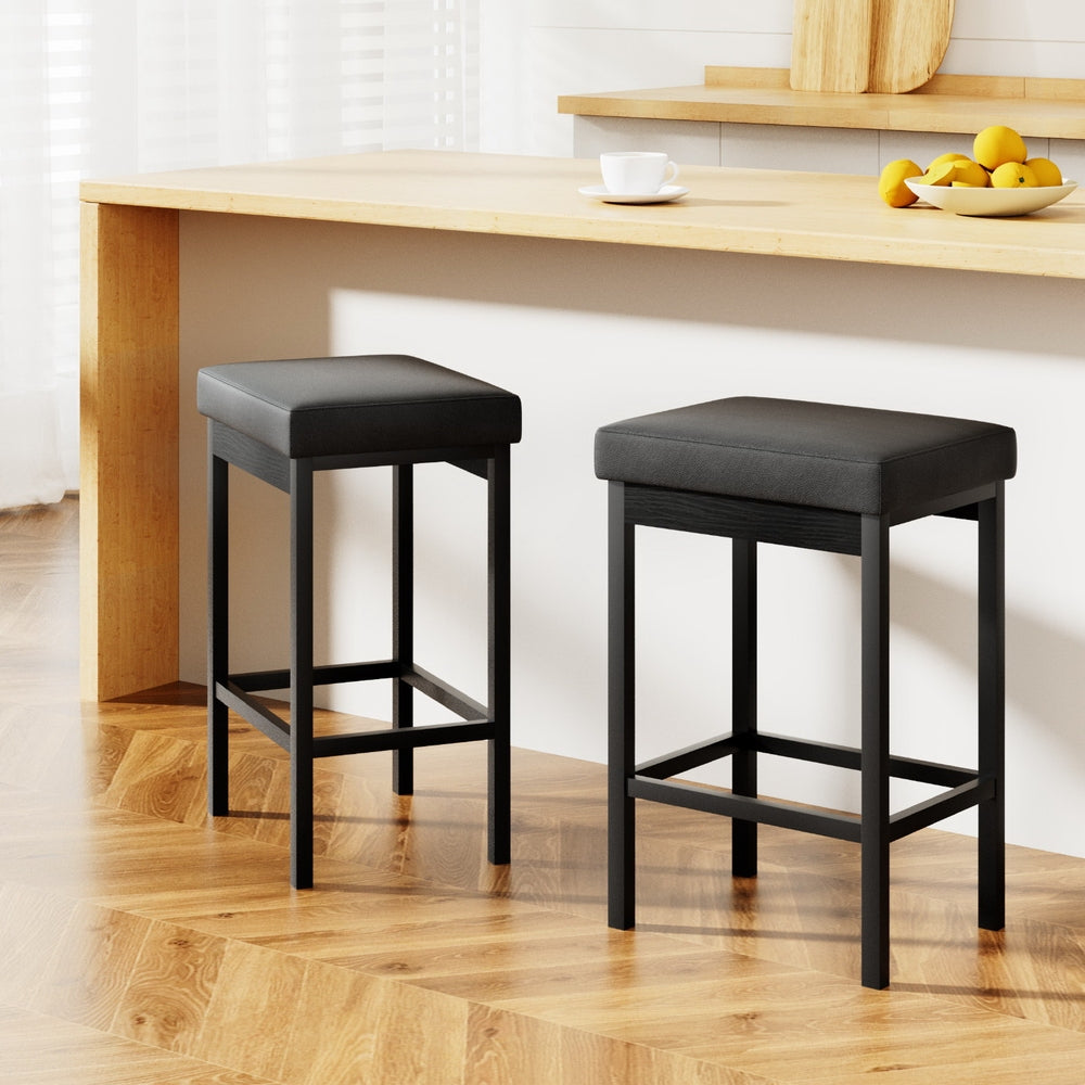 2x Metal Bar Stools PU Seat Dining Counter Chairs by Artiss