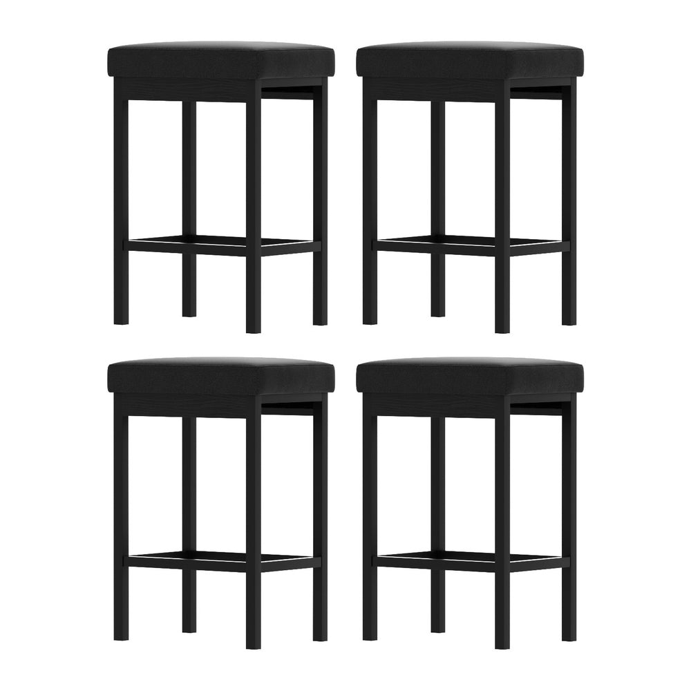 A Set of 4 Metal Bar Stools PU Seat Dining Counter Chairs by Artiss