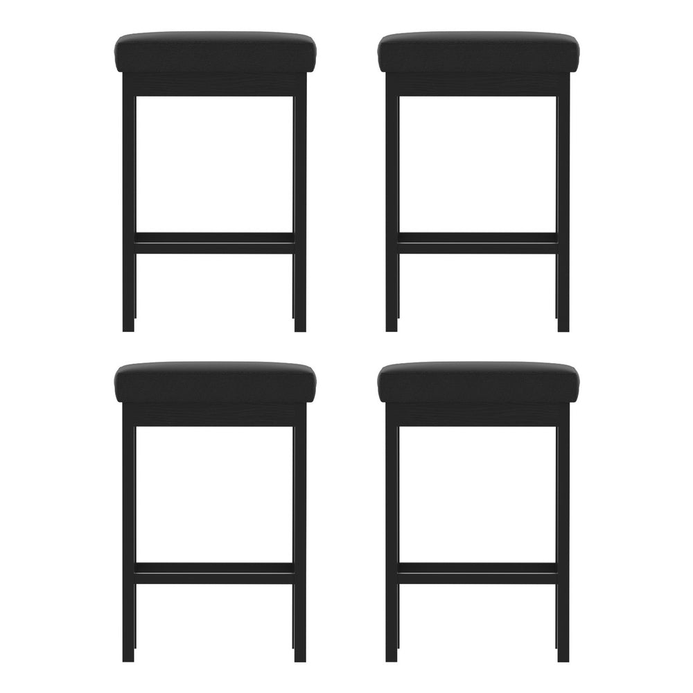A Set of 4 Metal Bar Stools PU Seat Dining Counter Chairs by Artiss