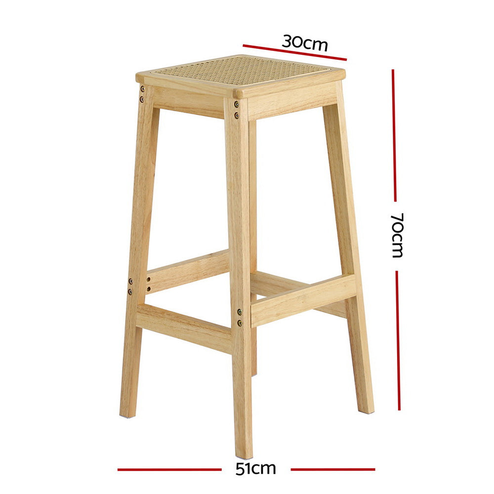 2x Bar Stools Rubber Wood Stool Counter Chair Rattan Barstools Kitchen by Artiss