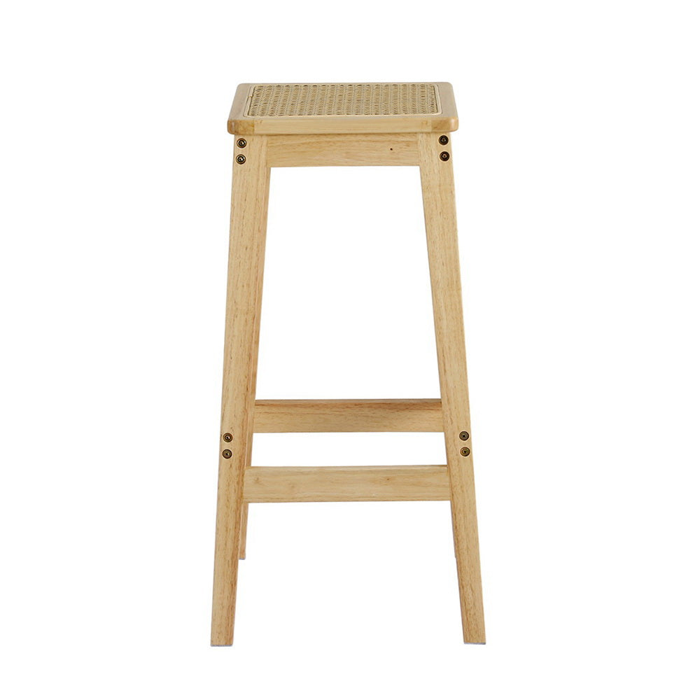 2x Bar Stools Rubber Wood Stool Counter Chair Rattan Barstools Kitchen by Artiss