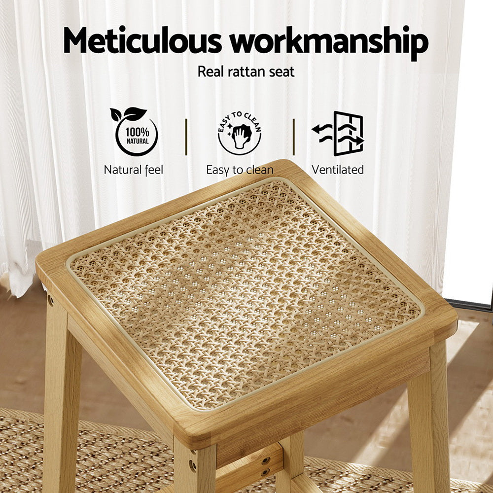 2x Bar Stools Rubber Wood Stool Counter Chair Rattan Barstools Kitchen by Artiss