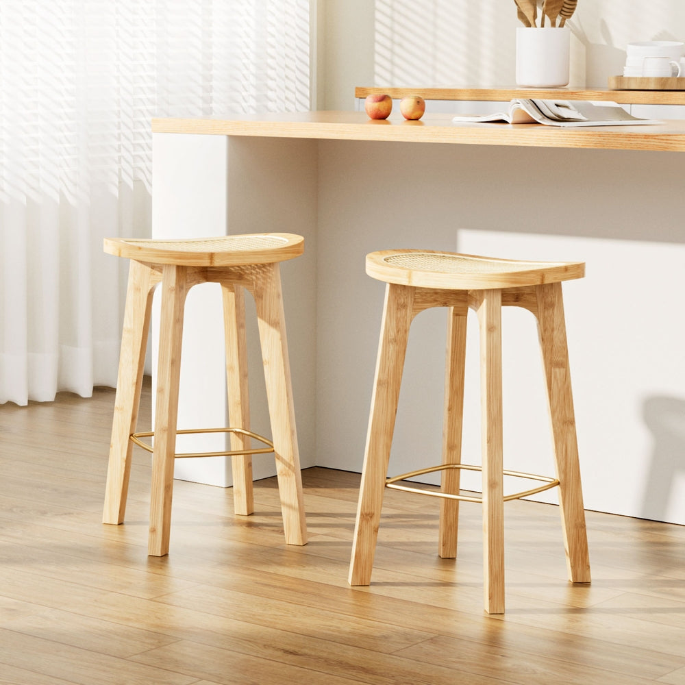 2x Bar Stools Bamboo Rattan Stool Counter Chair Kitchen Barstools by Artiss