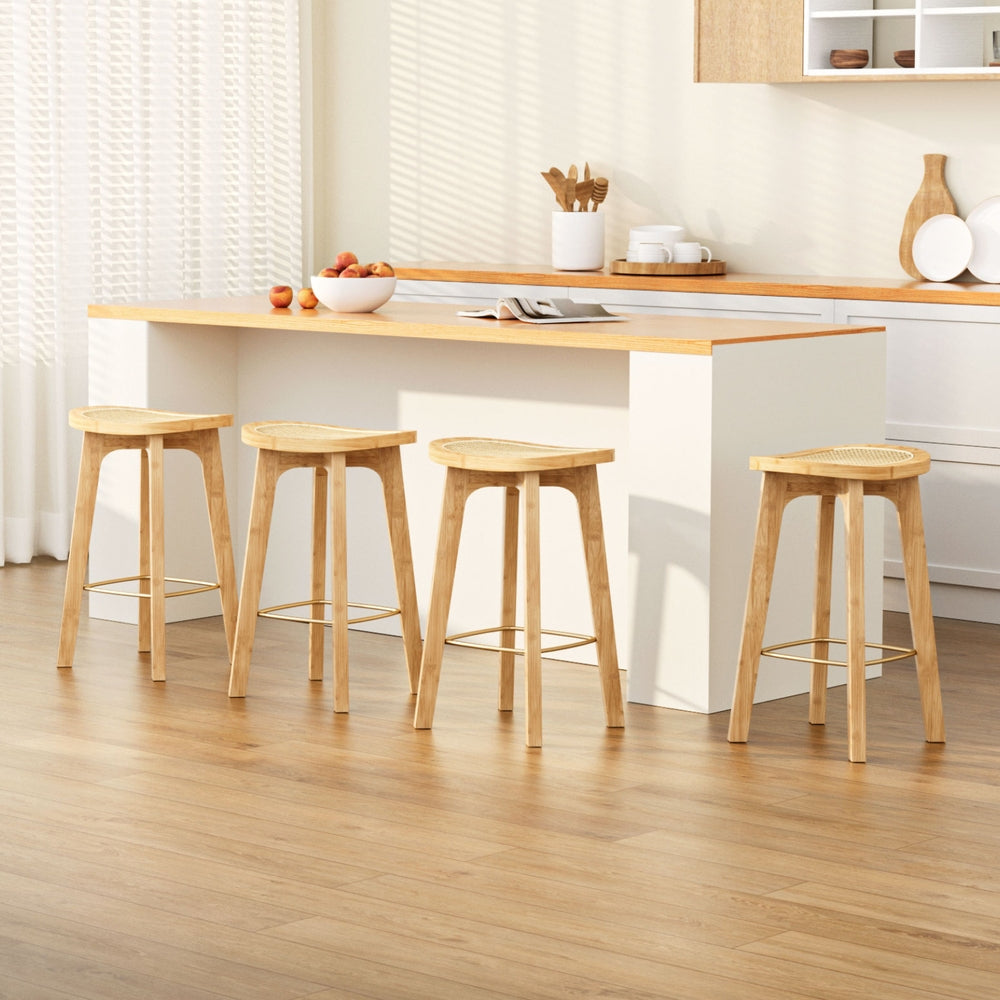 4x Bar Stools Bamboo Rattan Stool Counter Chair Kitchen Barstools by Artiss