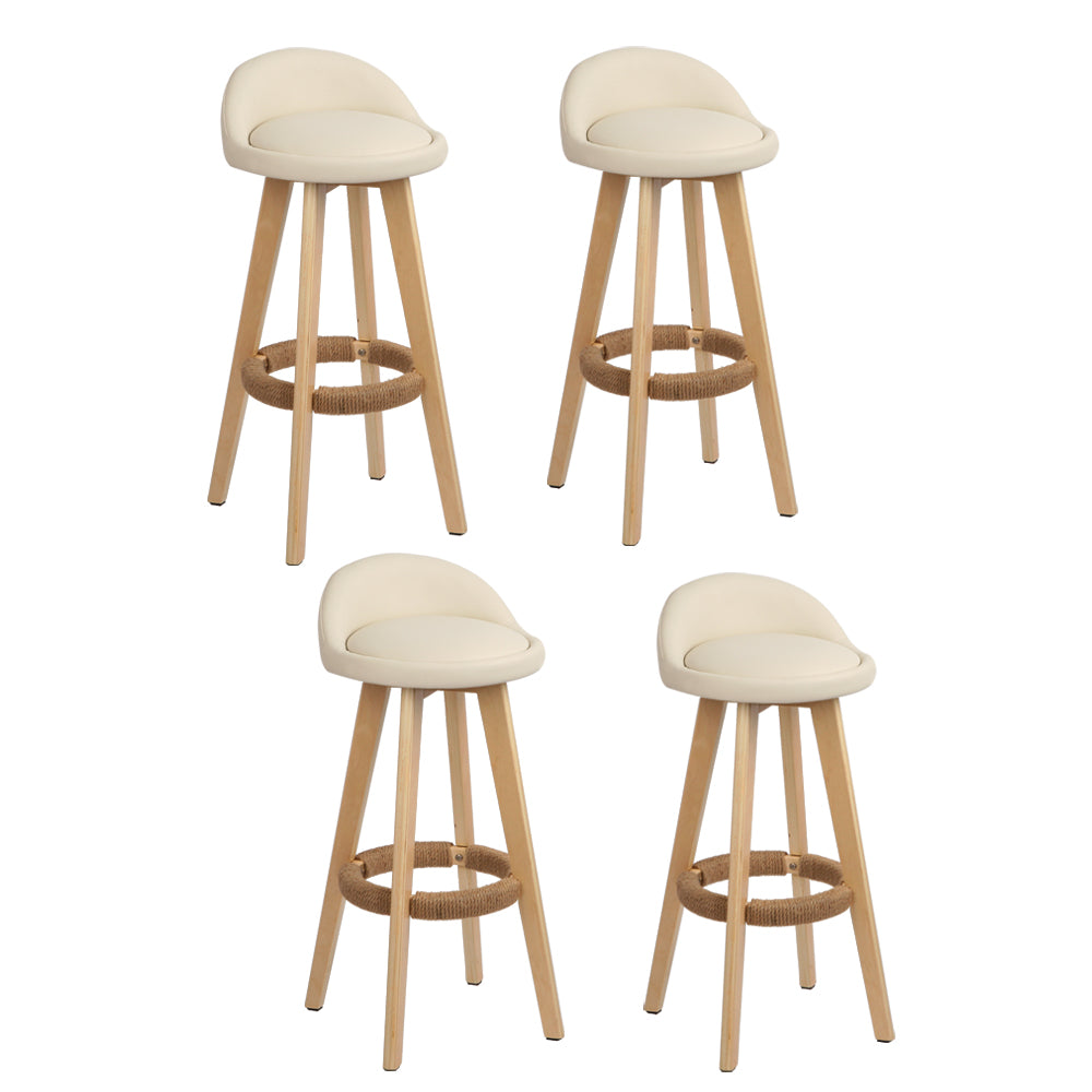 4x Bar Stools Padded Leather Wooden Beige by Artiss