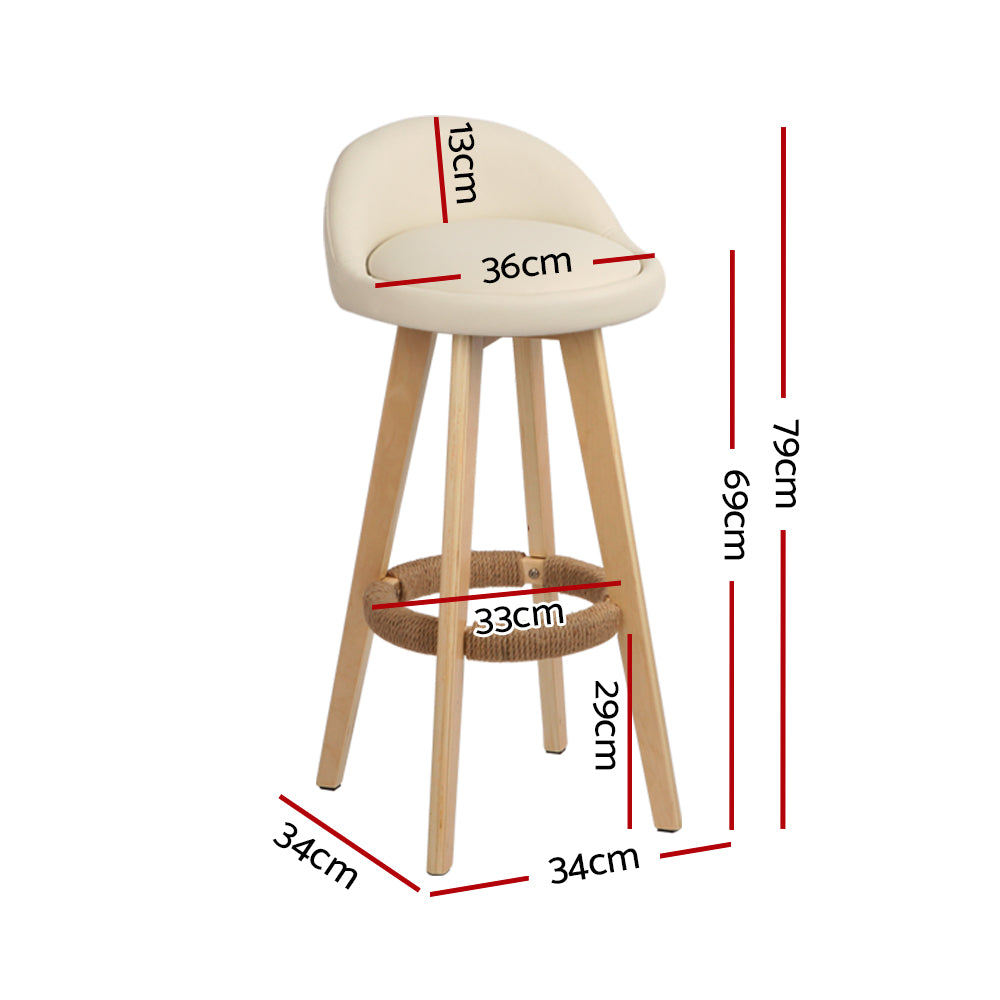 4x Bar Stools Padded Leather Wooden Beige by Artiss