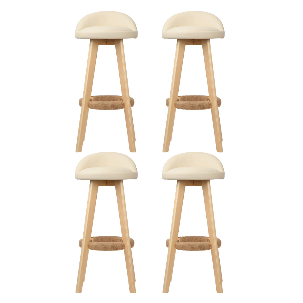 4x Bar Stools Padded Leather Wooden Beige by Artiss