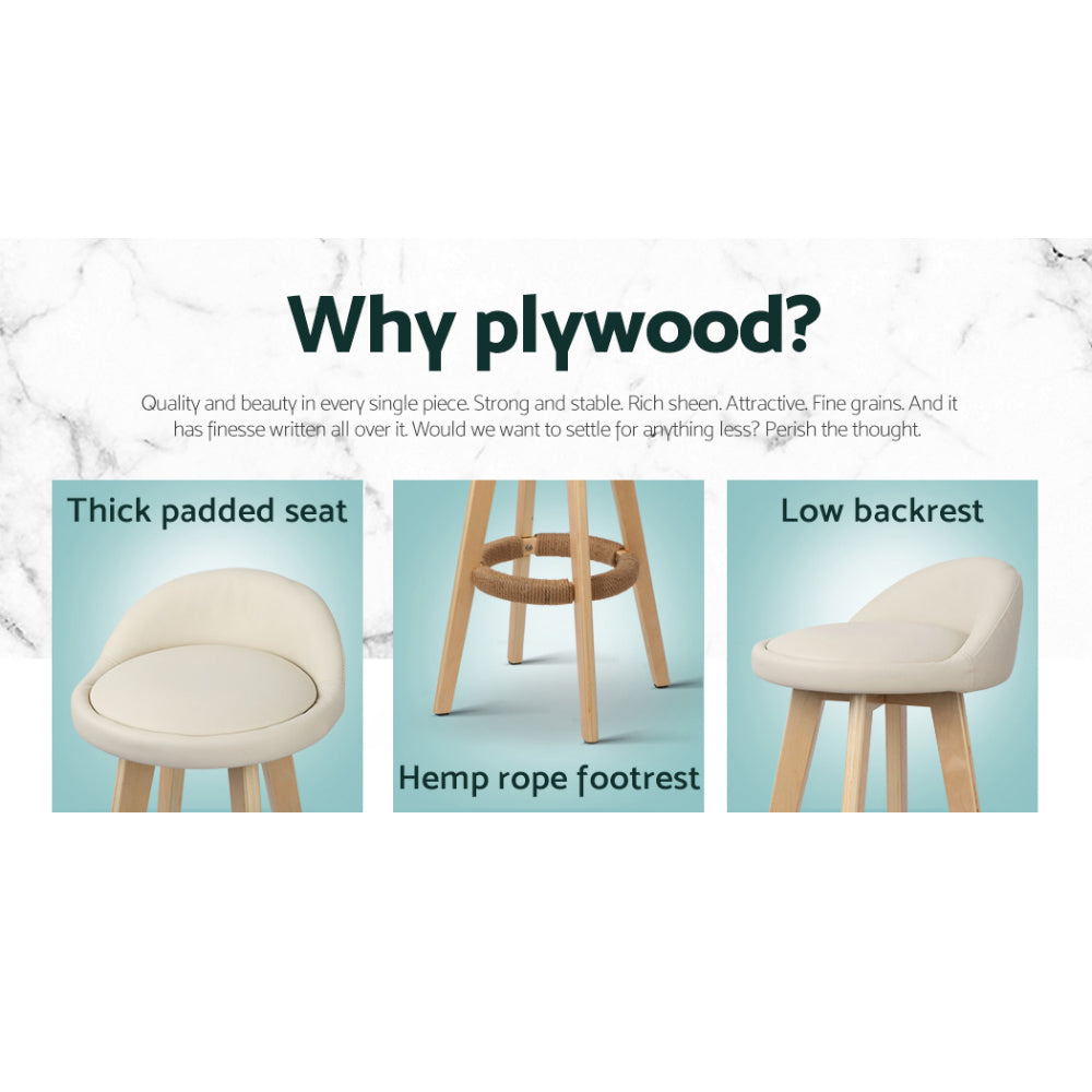 4x Bar Stools Padded Leather Wooden Beige by Artiss