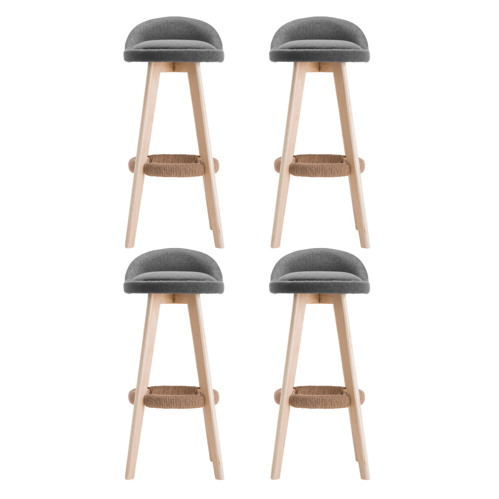 4x Bar Stools Padded Linen Wooden Grey by Artiss