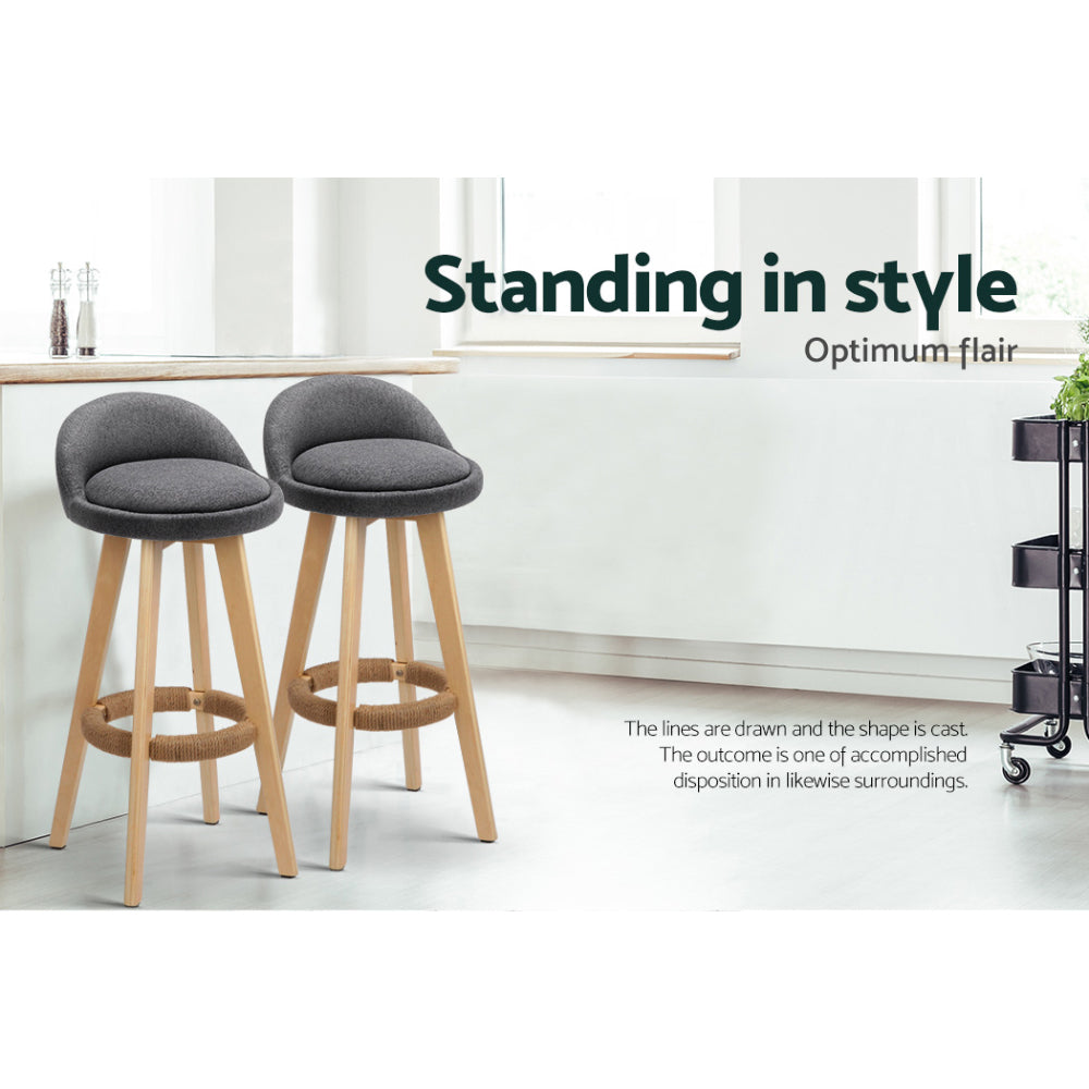 4x Bar Stools Padded Linen Wooden Grey by Artiss