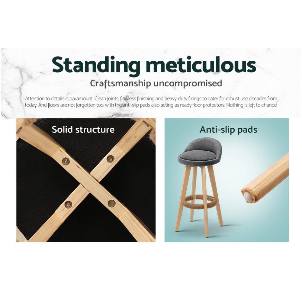 4x Bar Stools Padded Linen Wooden Grey by Artiss