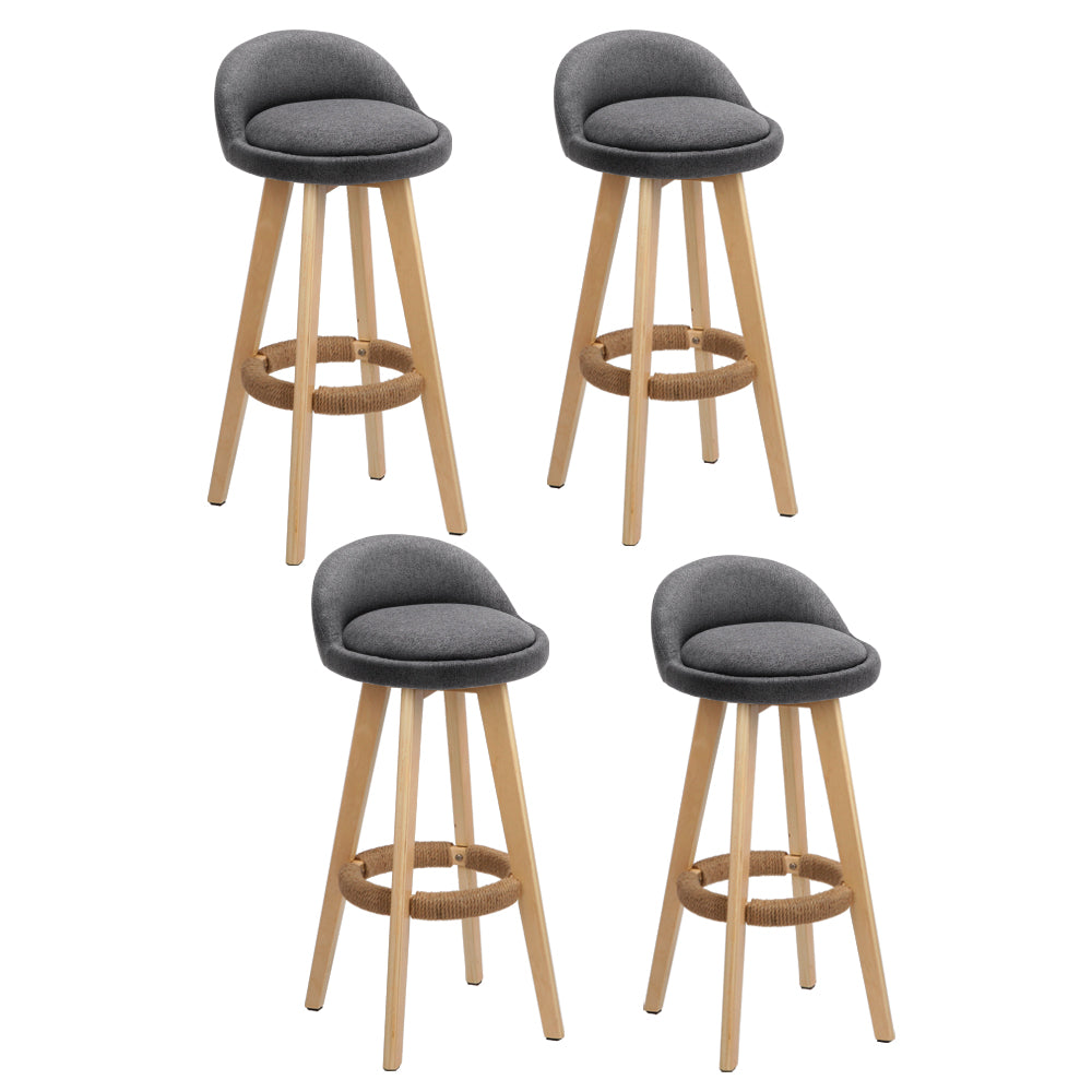 4x Bar Stools Padded Linen Wooden Grey by Artiss